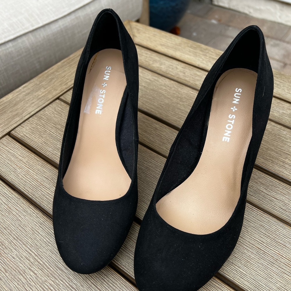 Sun + Stone Women’s Solid Stiletto Pump black suede